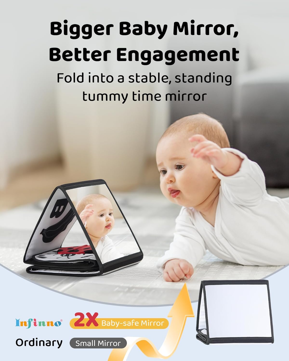 Black & White Soft Baby Book with Tummy Time Mirror